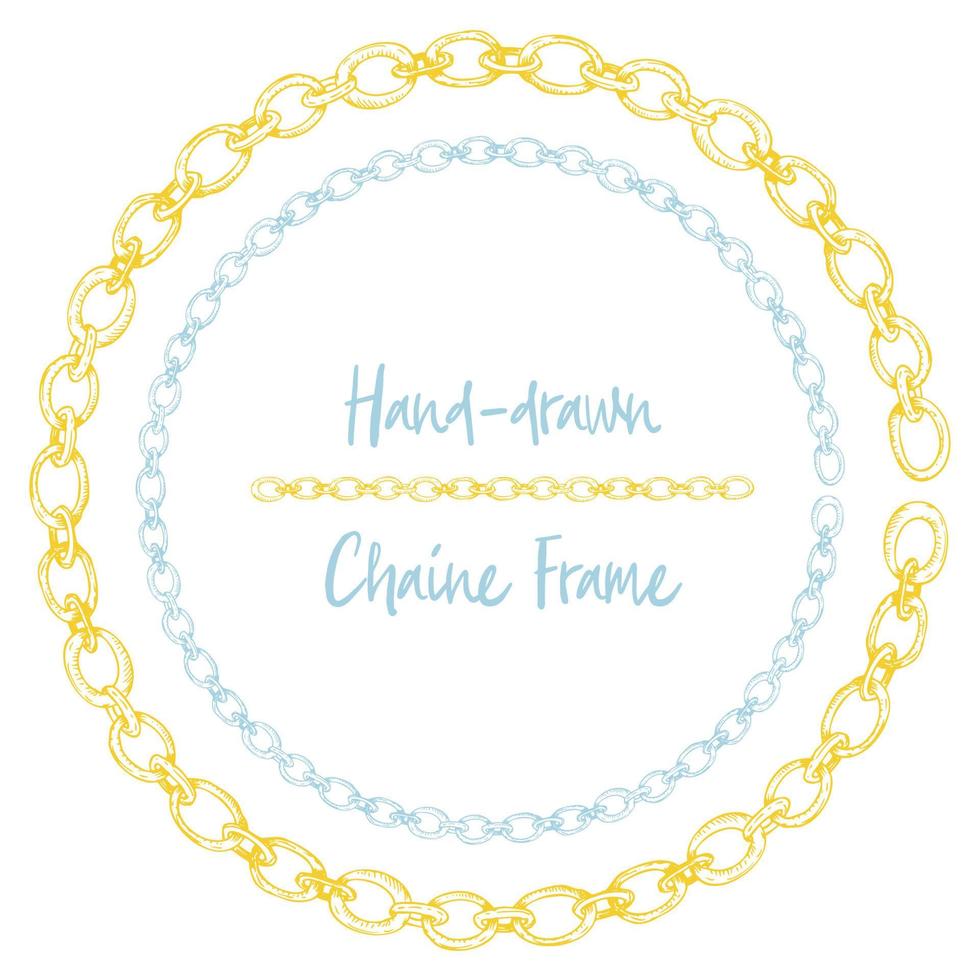 Hand-drawn chain frame in vintage engraving art style isolated on white background. For decoration design, border, web banner. vector