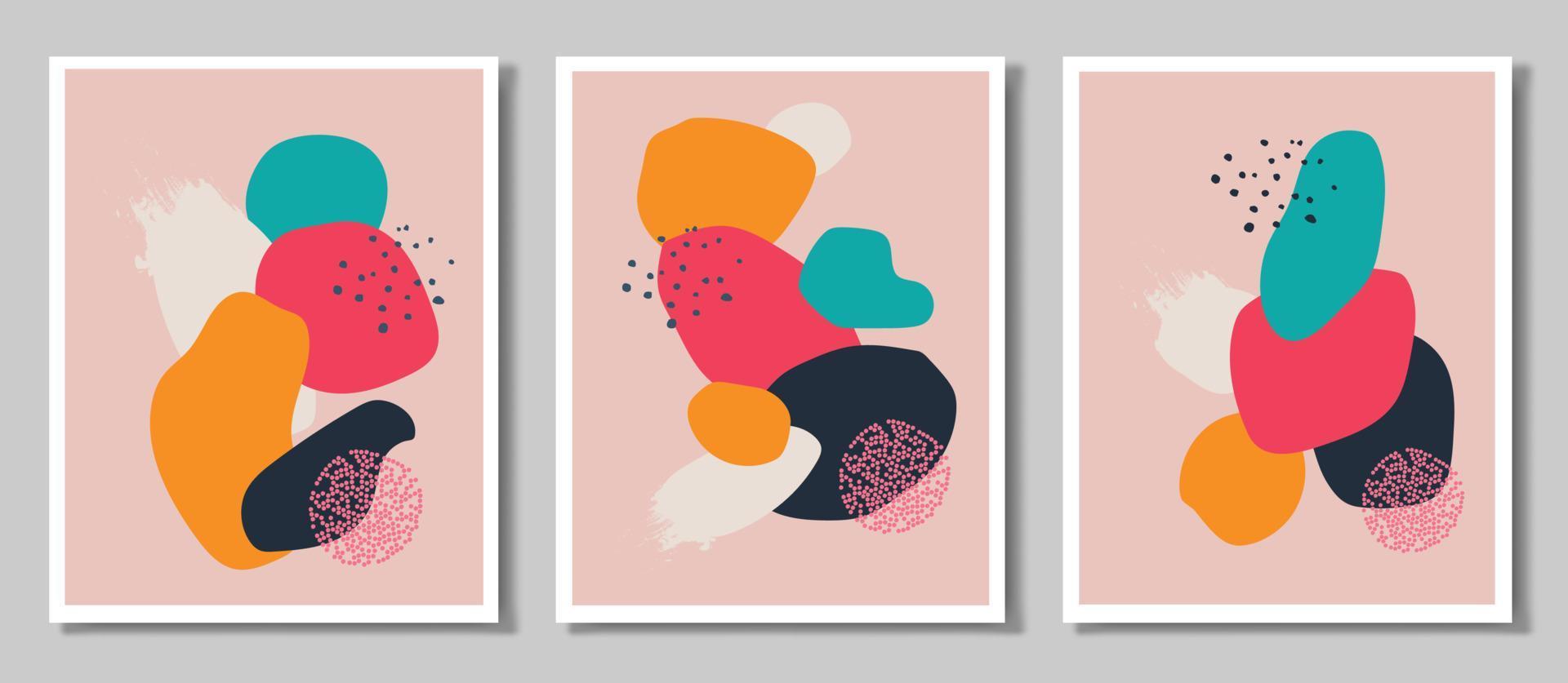 A girl in the tropics. A set of three paintings. Abstract portrait of a young woman in a minimalist style. Drawing lines. Beautiful African woman. Wall Art In The Style Of Pop Art. vector