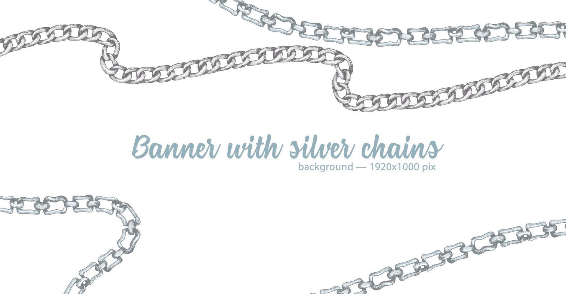 banner web horizontal con patrón abstracto de cadena de plata de croquis dibujado a mano aislada sobre fondo blanco vector