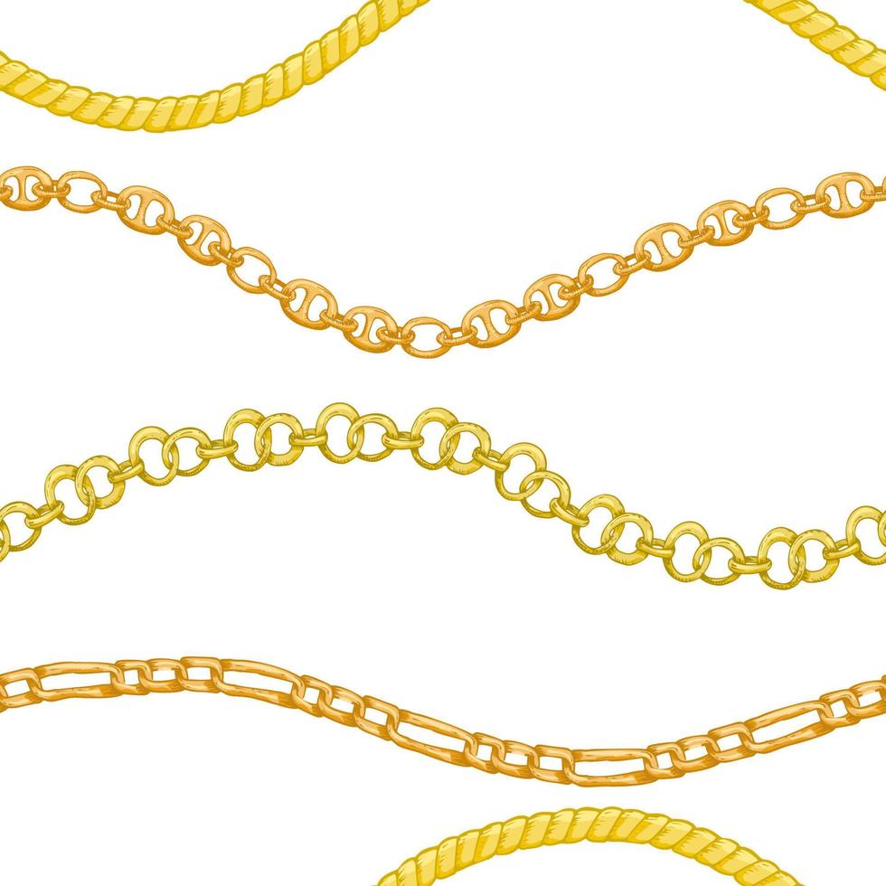 Seamless pattern with retro hand-drawn sketch golden chain on white background. Drawing engraving texture. Great design for fashion, textile, decorative frame, yacht style card vector