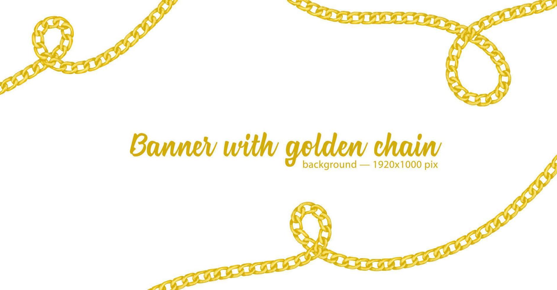 Horizontal web banner with abstract pattern of hand-drawn sketch golden chain isolated on white background vector