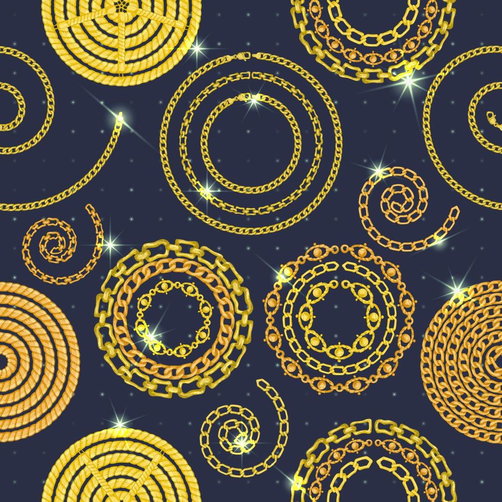 Seamless pattern with retro hand-drawn sketch golden chain on dark background. Drawing engraving texture. Great design for fashion, textile, decorative frame, yacht style card vector