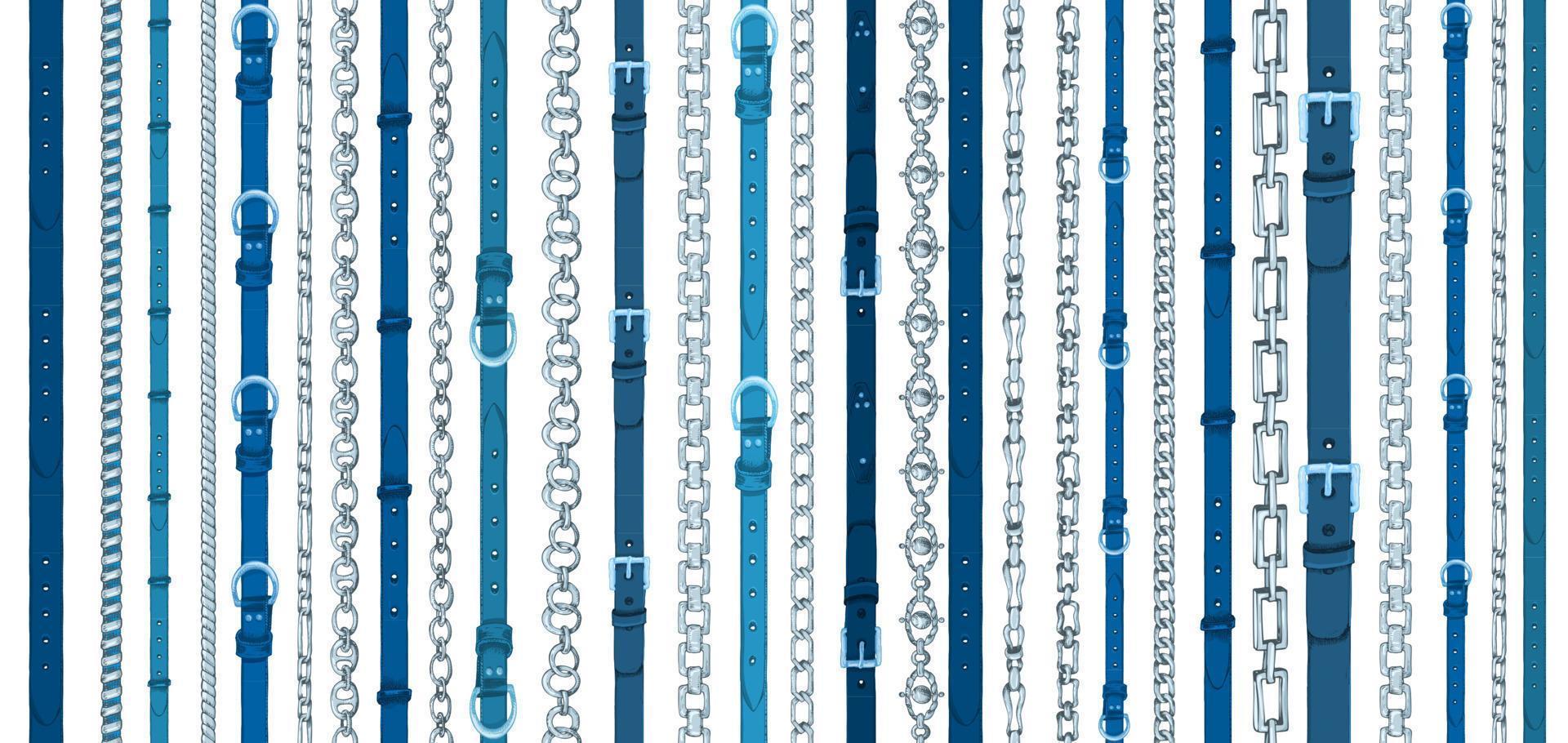 Seamless pattern with retro hand-drawn sketch belts, chain on white background. Drawing engraving illustration Great design for fabric, fashion, textile, decorative frame, yacht style poster vector