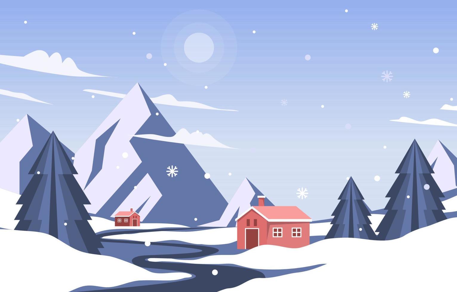 Beautiful Village House Mountain Winter Snow Landscape vector