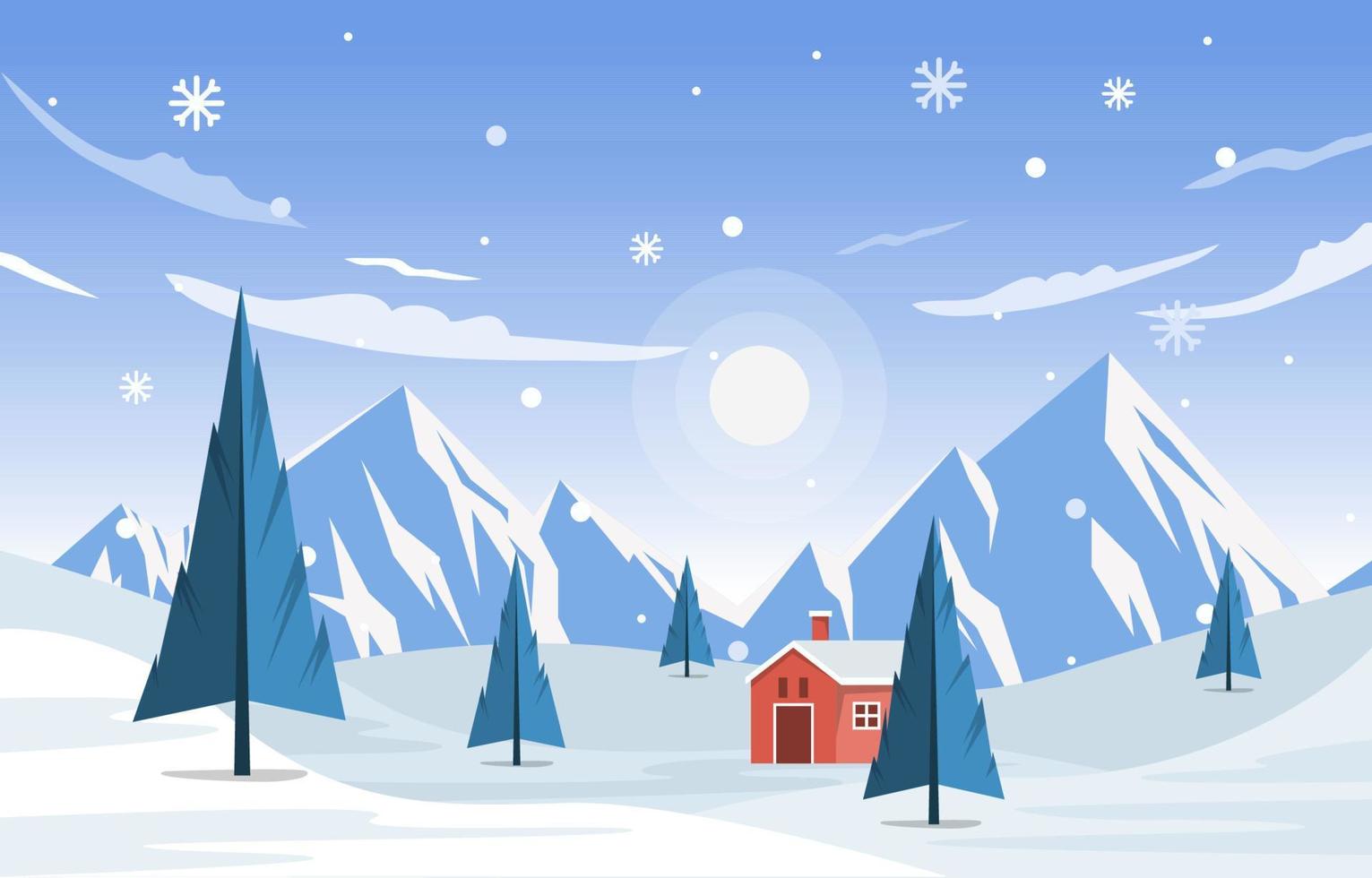 hermoso pueblo casa montaña invierno nieve paisaje vector