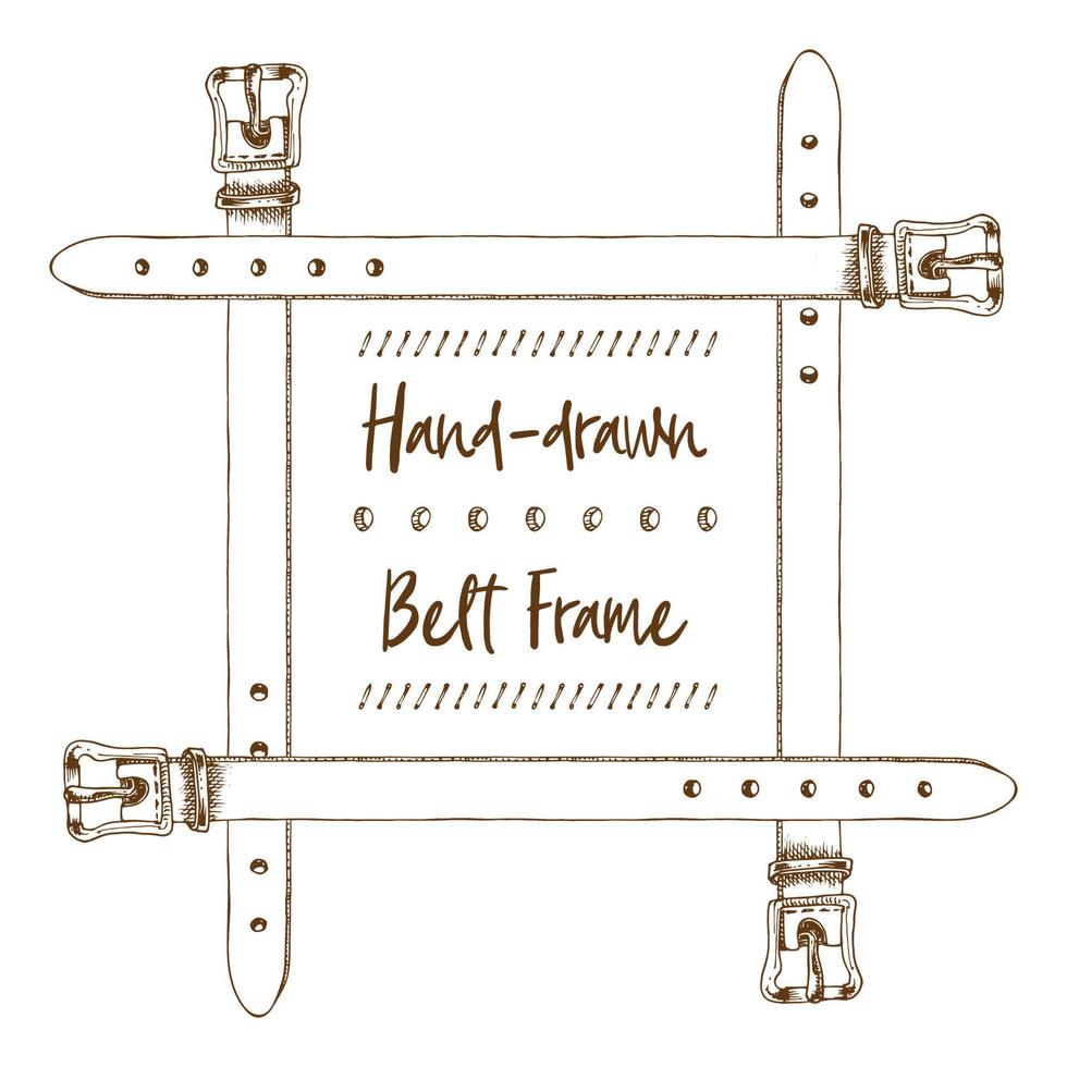 Hand-drawn belt frame in vintage engraving art style isolated on white background. For decoration design, border, web banner. vector