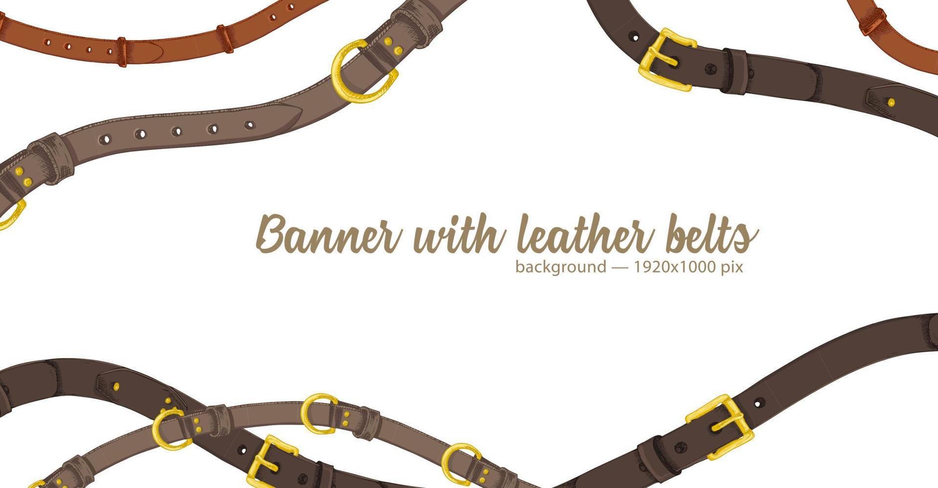 Horizontal web banner with abstract pattern of hand-drawn sketch leather belt isolated on white background. Great design for fashion, textile, jewelry label, decorative frame vector