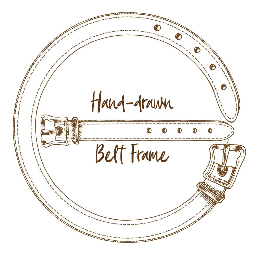 Hand-drawn belt frame in vintage engraving art style isolated on white background. For decoration design, border, web banner. vector