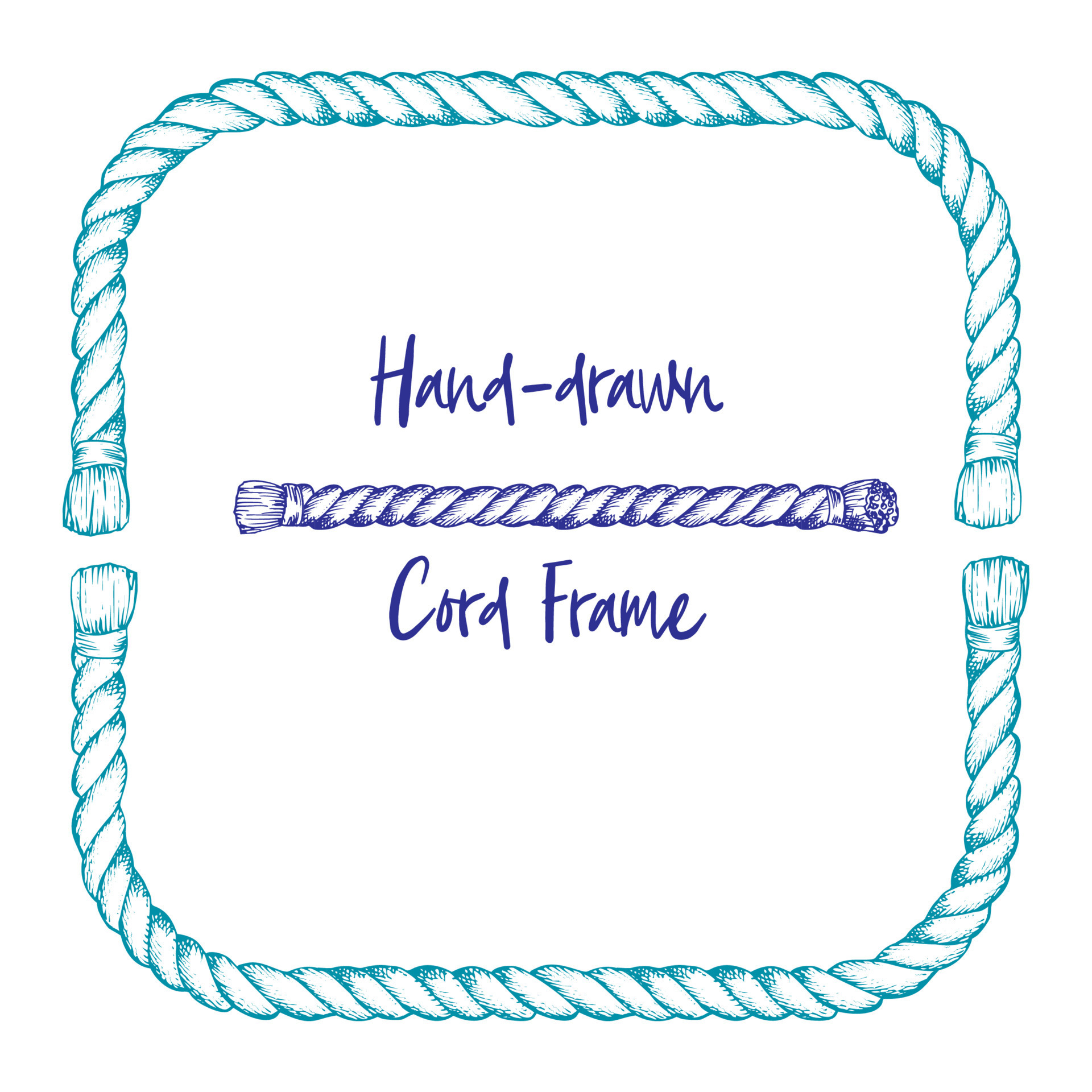 Handdrawn cord frame in vintage engraving art style isolated on white