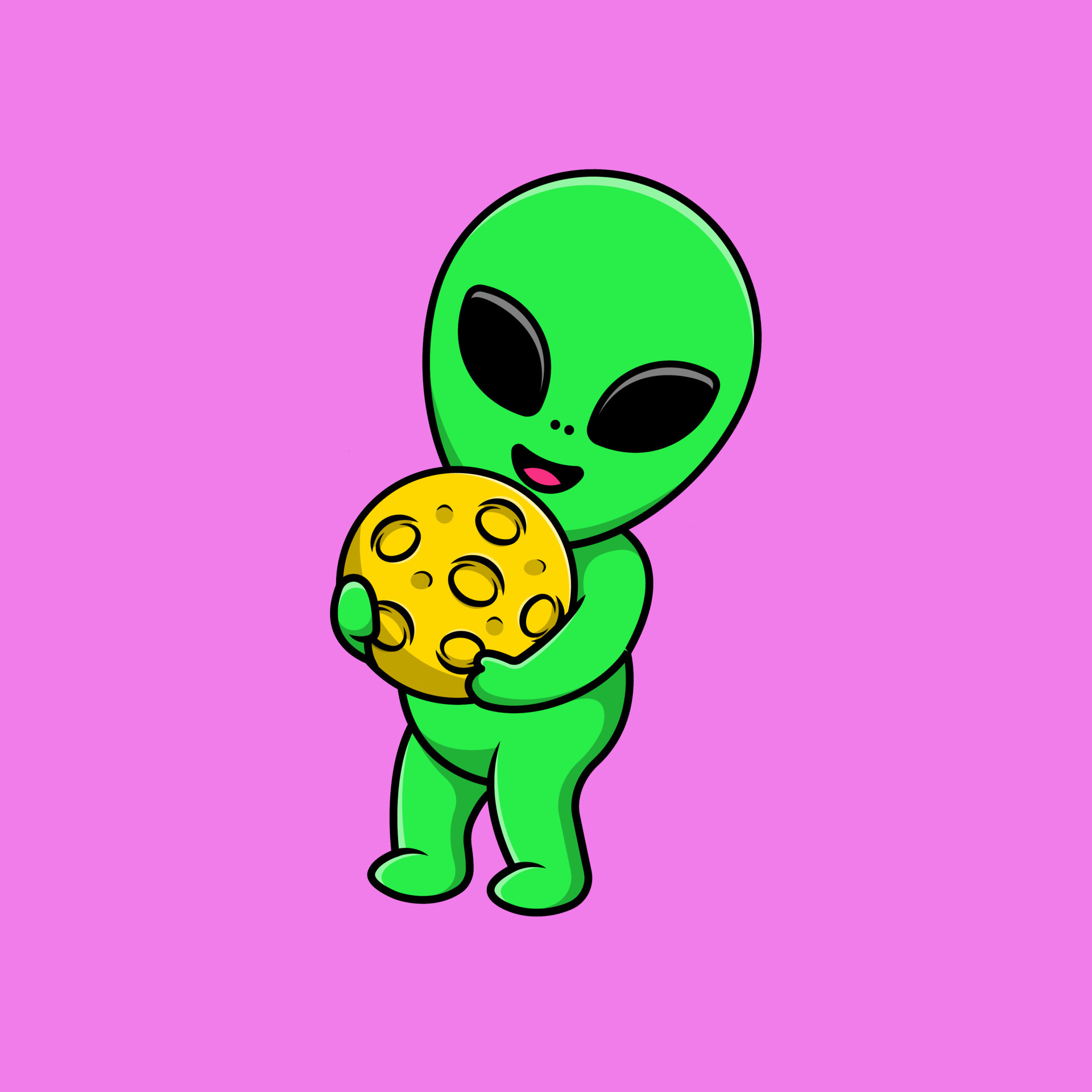 Premium Vector, Cute alien holding moon balloon cartoon illustration