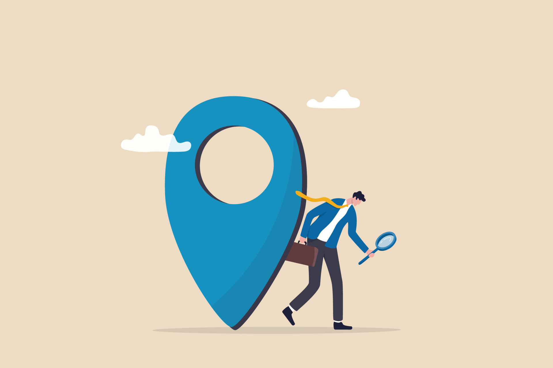 Location search for business address, map or direction to navigate or