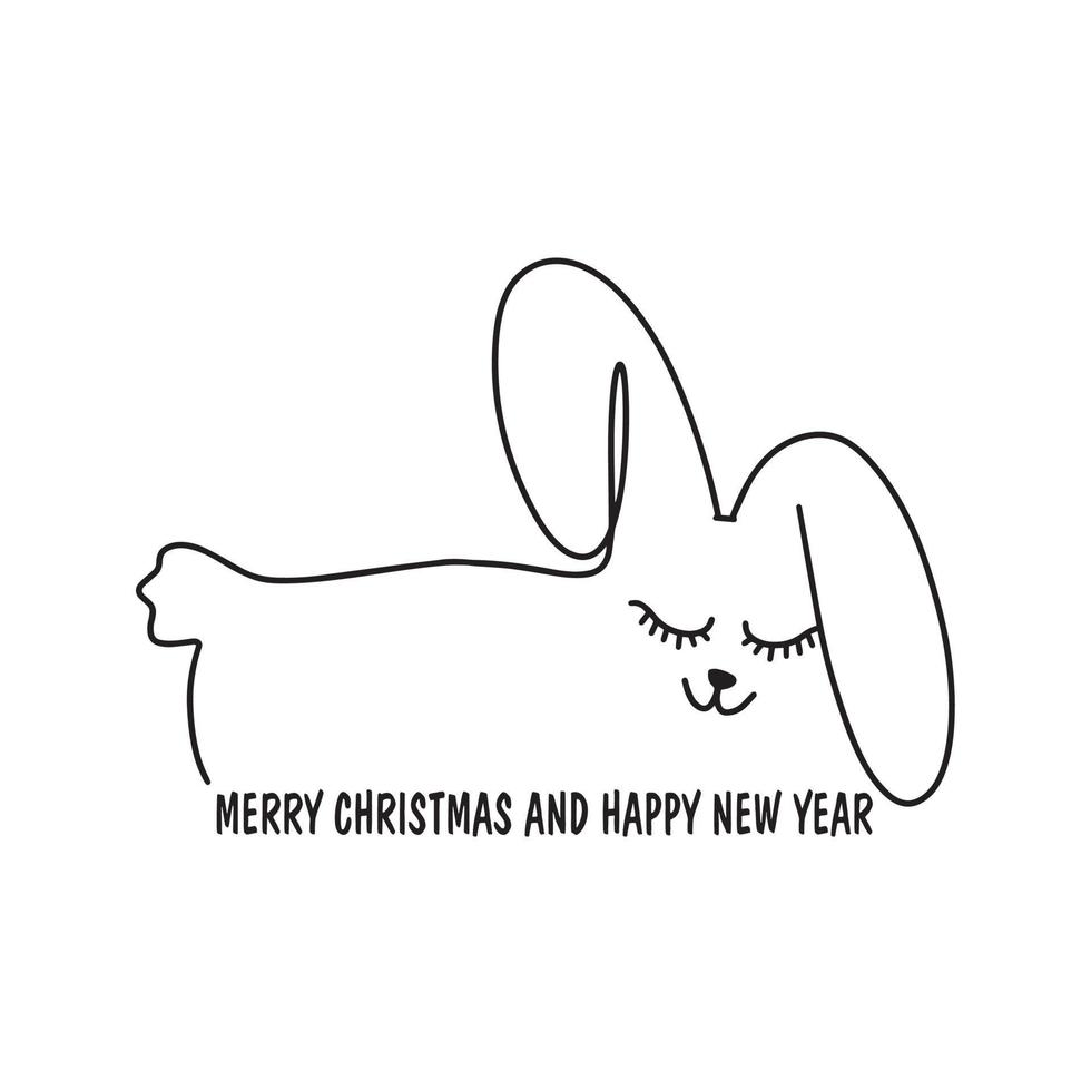 2023 year of the rabbit. Cute Christmas Bunny. Symbol of the Chinese New Year. Vector illustration isolated on white background