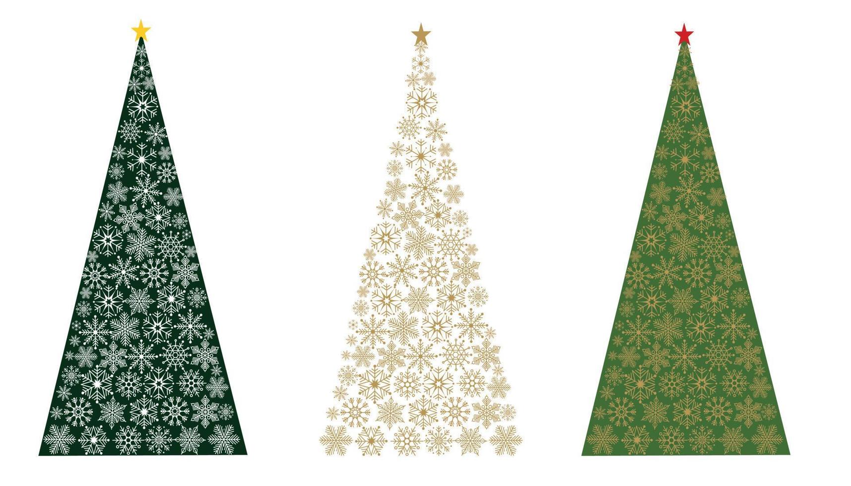 un conjunto de árboles de navidad. árboles de navidad hechos de copos de nieve. ilustración vectorial sobre un fondo blanco. vector