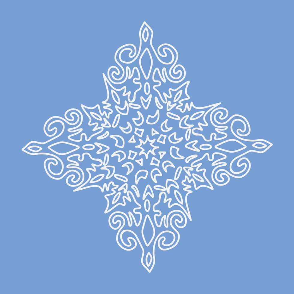 Decorative ornament on a blue background. Snowflake. Vector illustration.