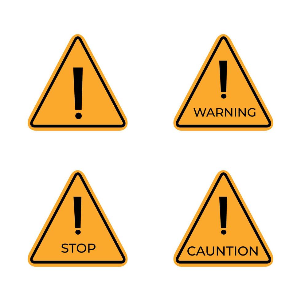 Triangular warning symbols with exclamation mark. Vector illustration.