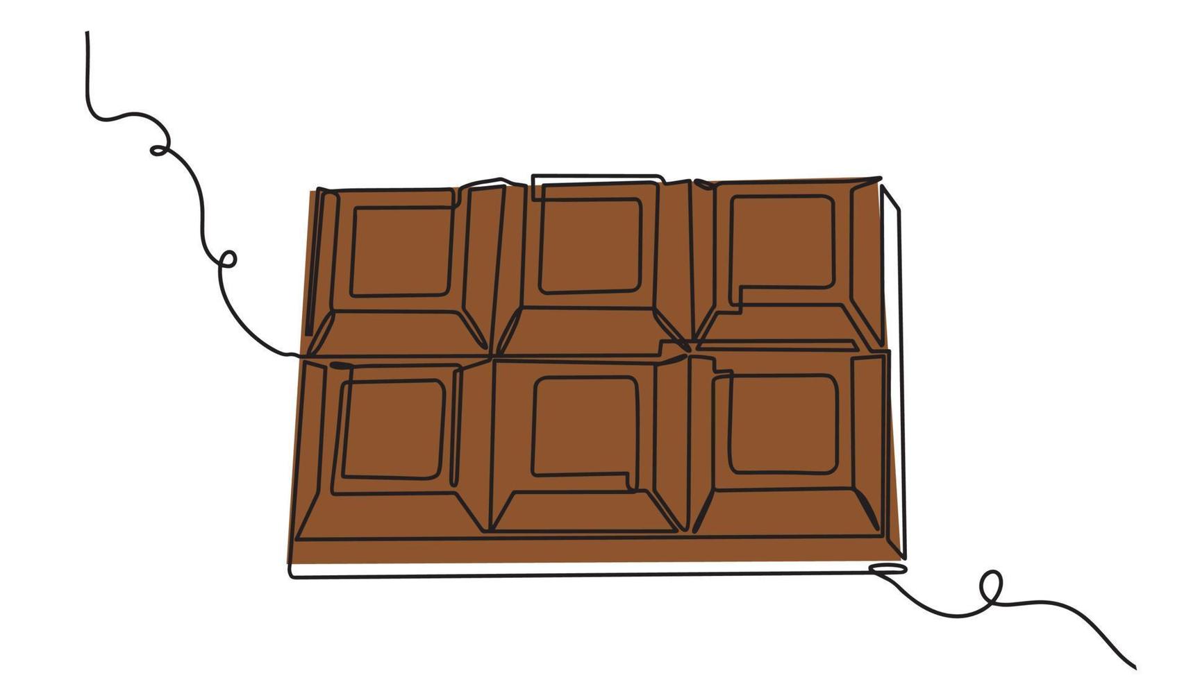 dibujo continuo de una línea del icono de la barra de chocolate. estilización lineal sobre un fondo blanco vector