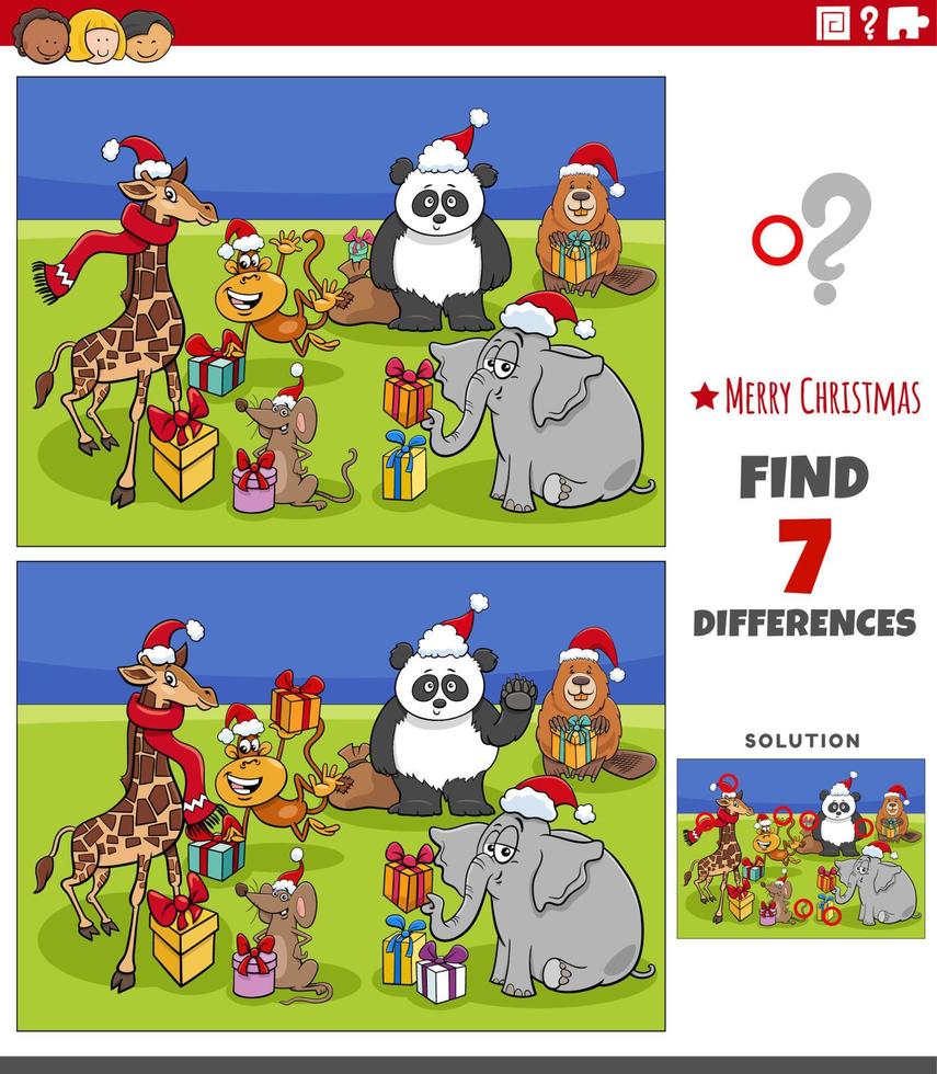 differences activity with animal characters on Christmas time vector