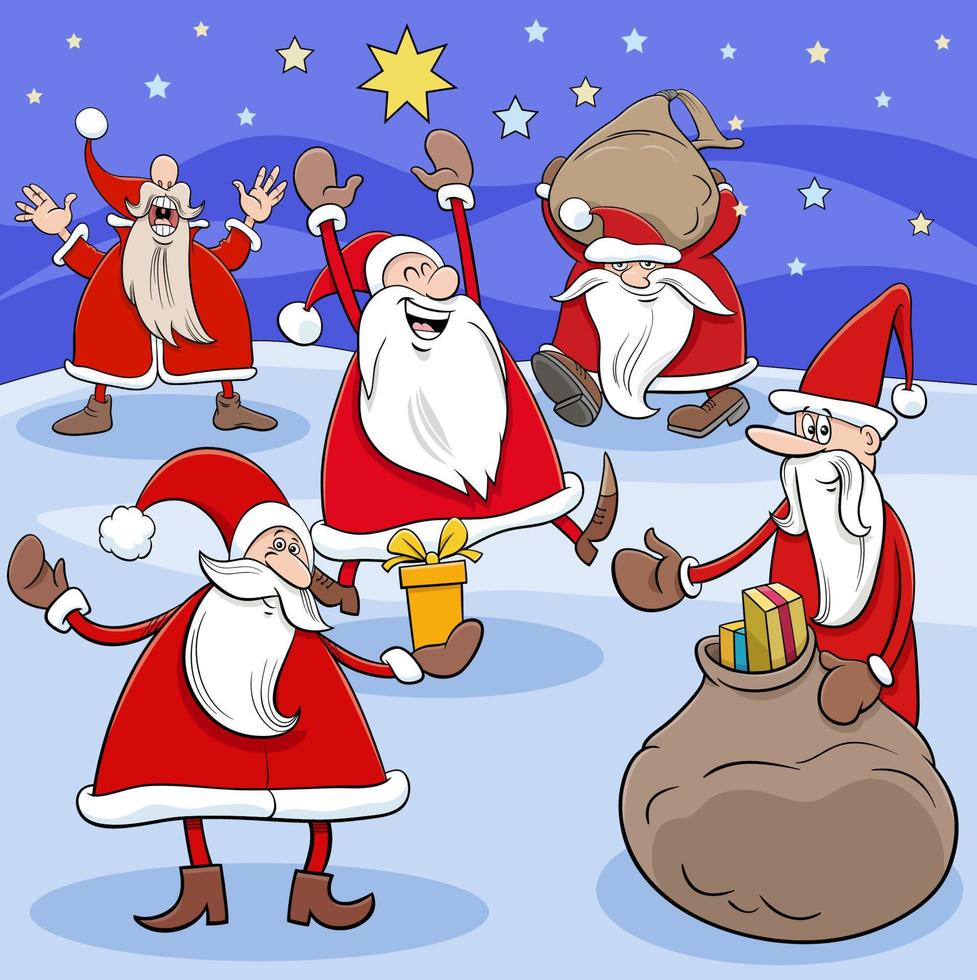 cartoon Santa Claus characters on Christmas time vector