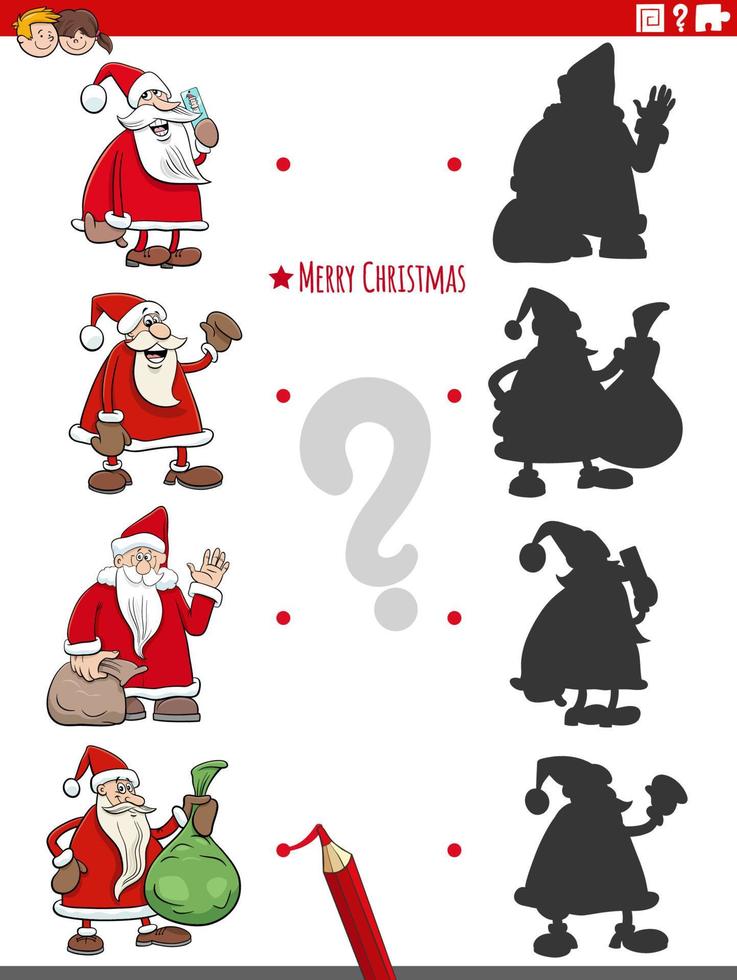 juego de sombras educativo con dibujos animados de santa claus vector