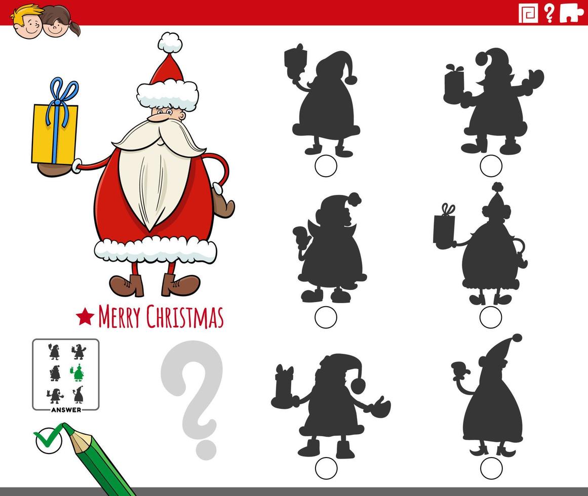 shadows game with cartoon Santa Claus character vector