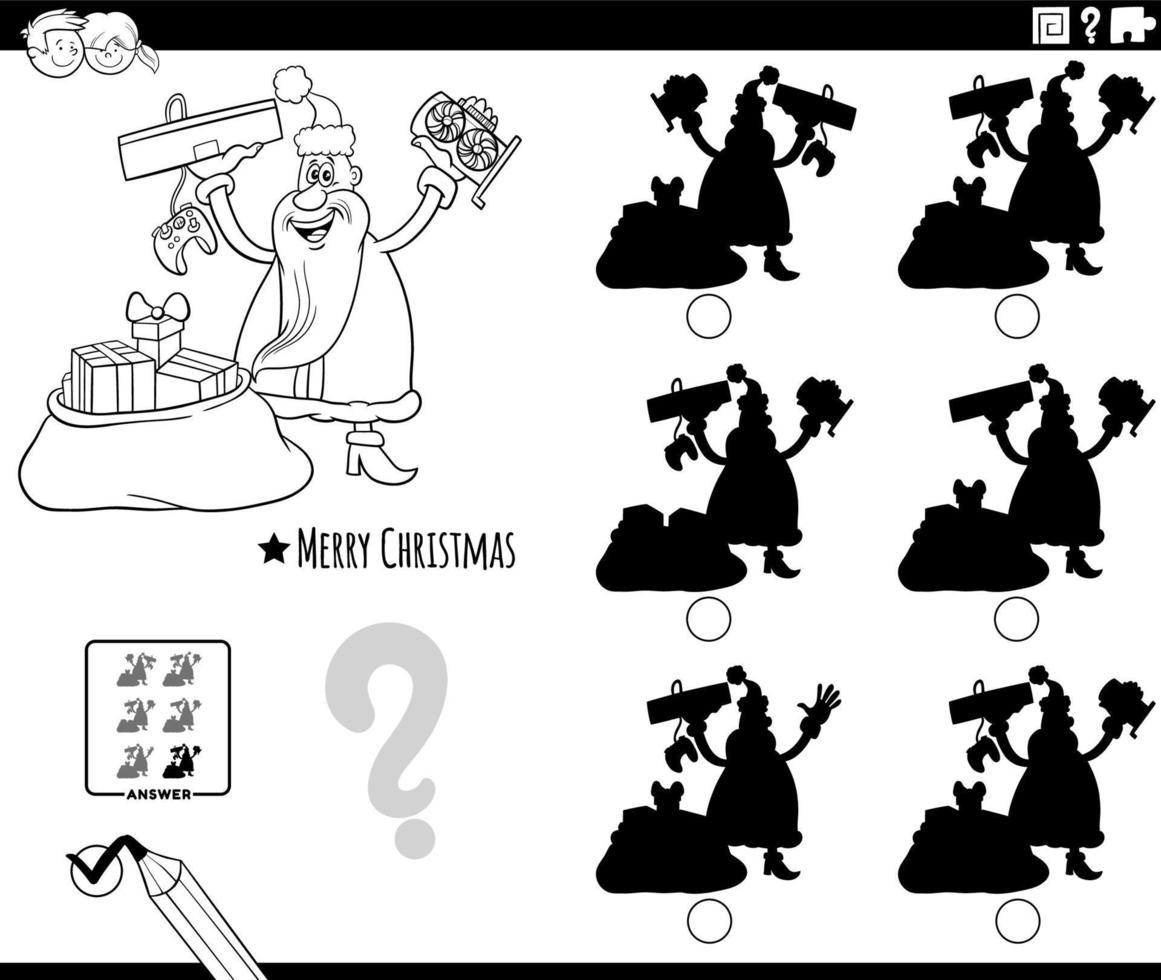 educational shadows game with Santa Claus coloring page vector