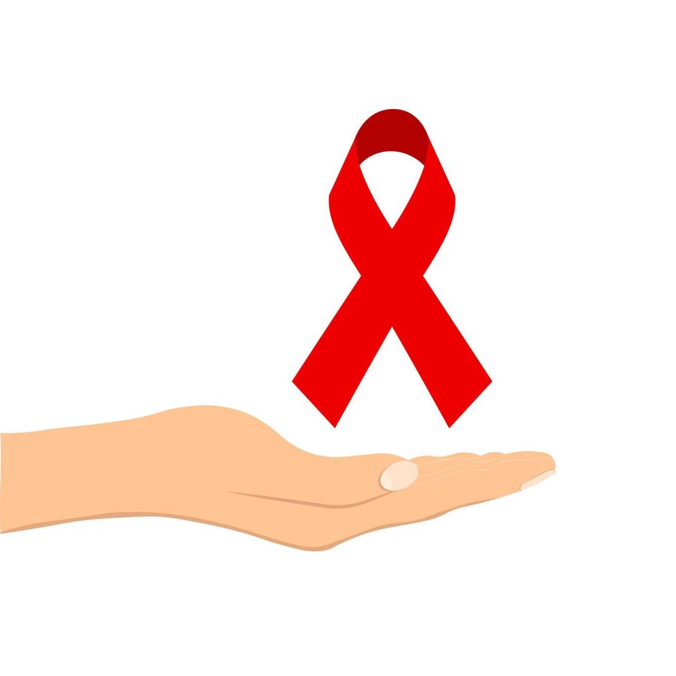 Hand and red ribbon vector