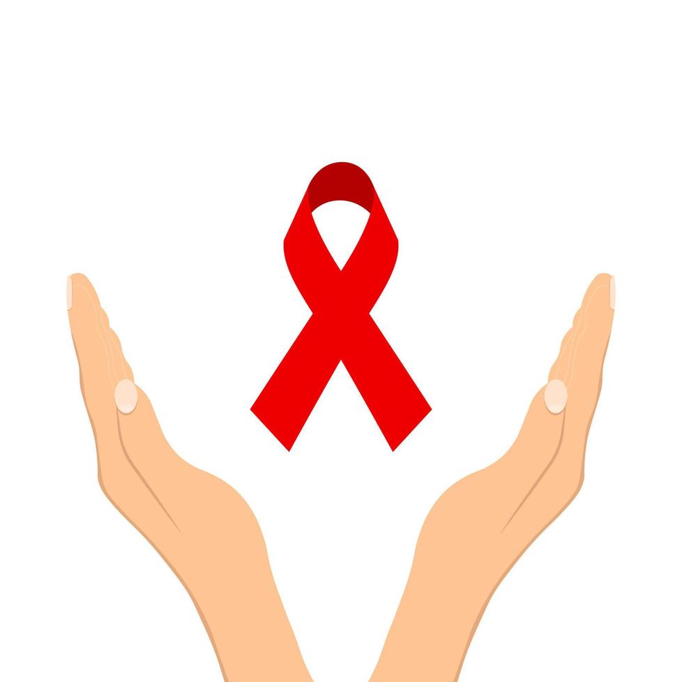 Hands and red ribbon vector