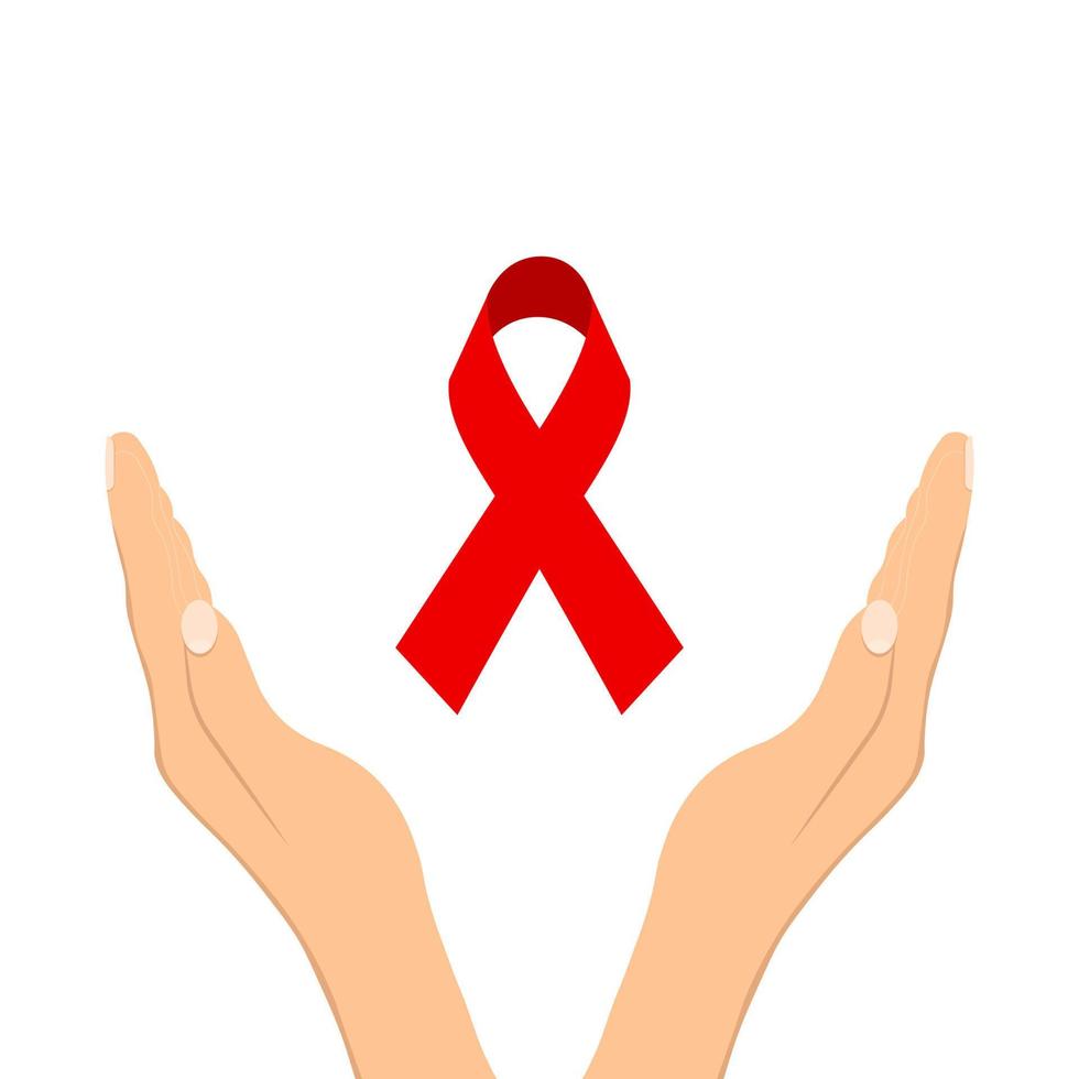 Hands and red ribbon vector