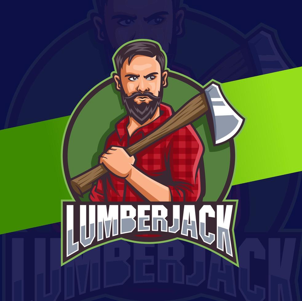 strong lumberjack man character mascot logo designs with axe for man and game logo design vector