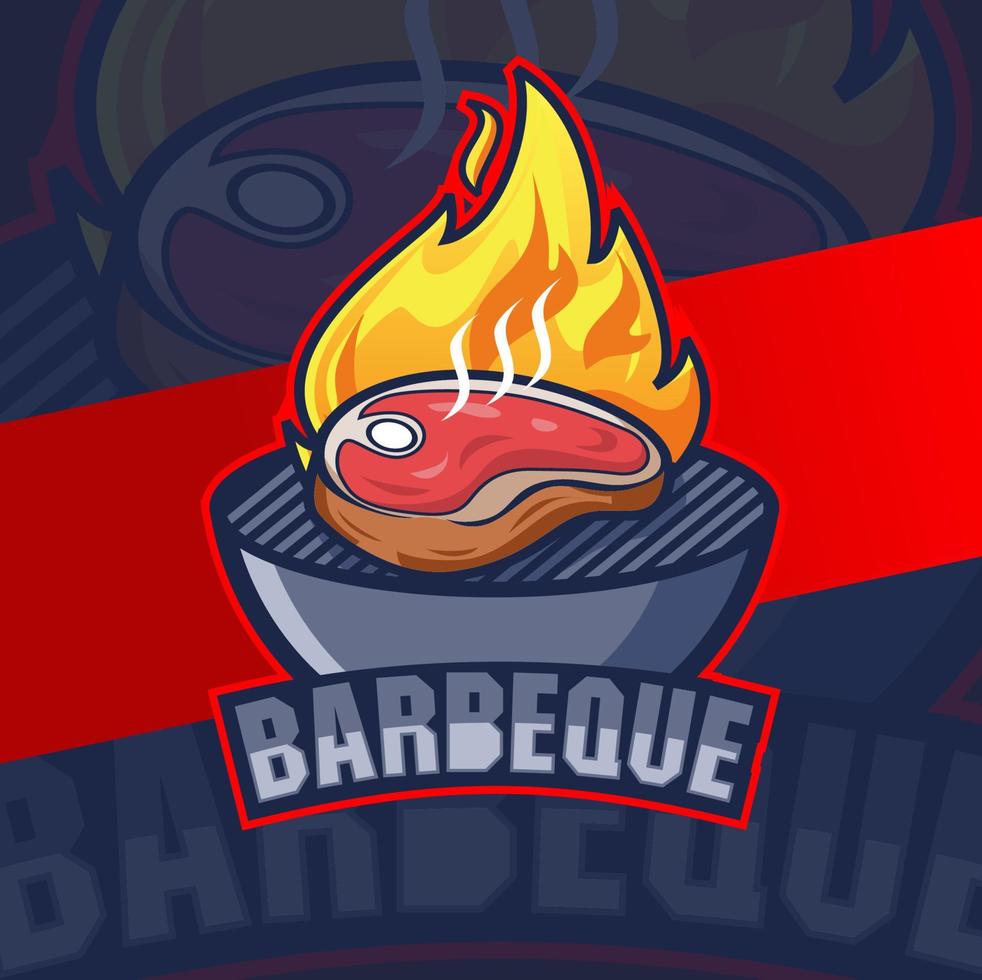 Diseños de logotipos de bistec a la barbacoa de ternera con fuego para restaurante con logotipo de barbacoa a la parrilla vector