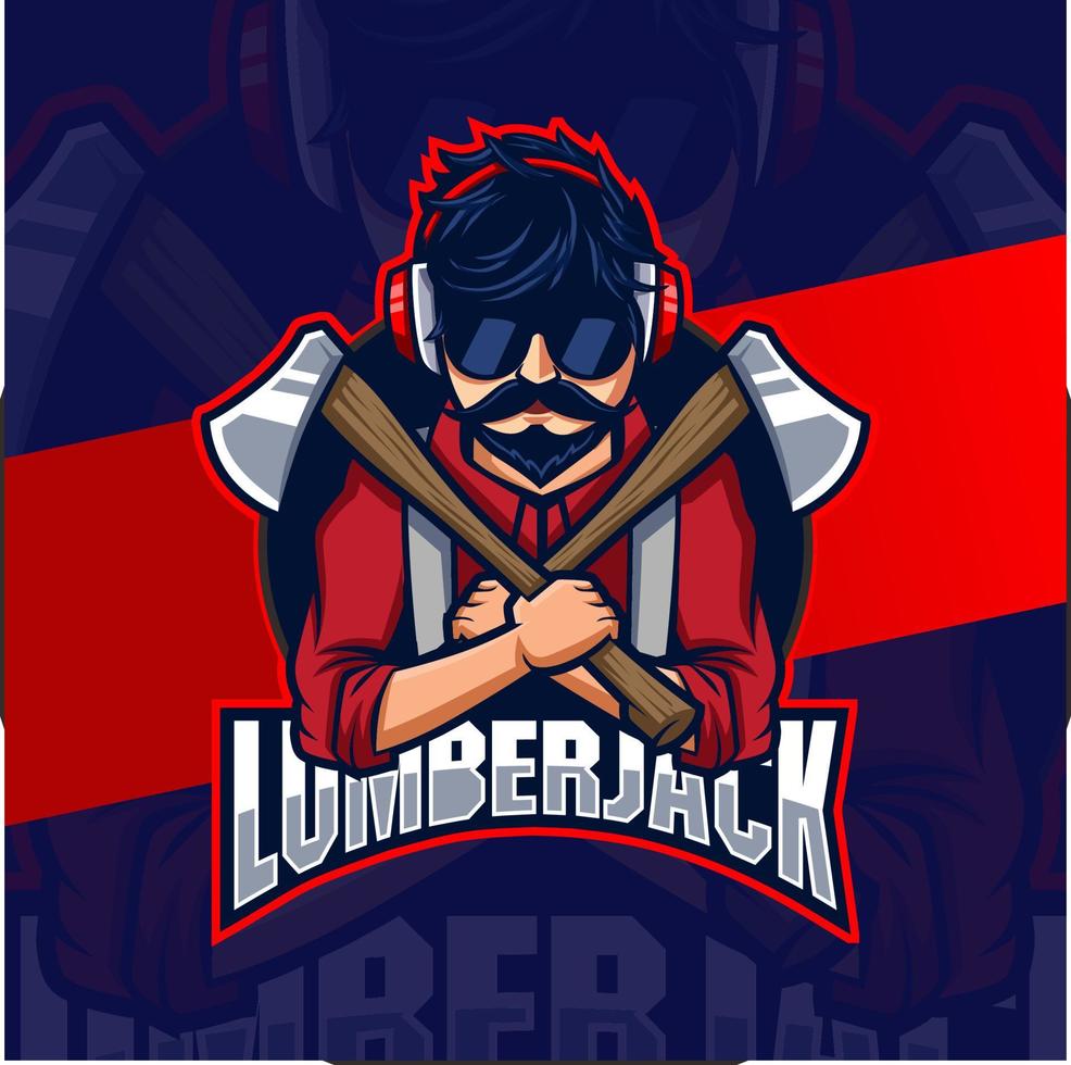 strong lumberjack man character mascot logo designs with axe for man and game logo design vector
