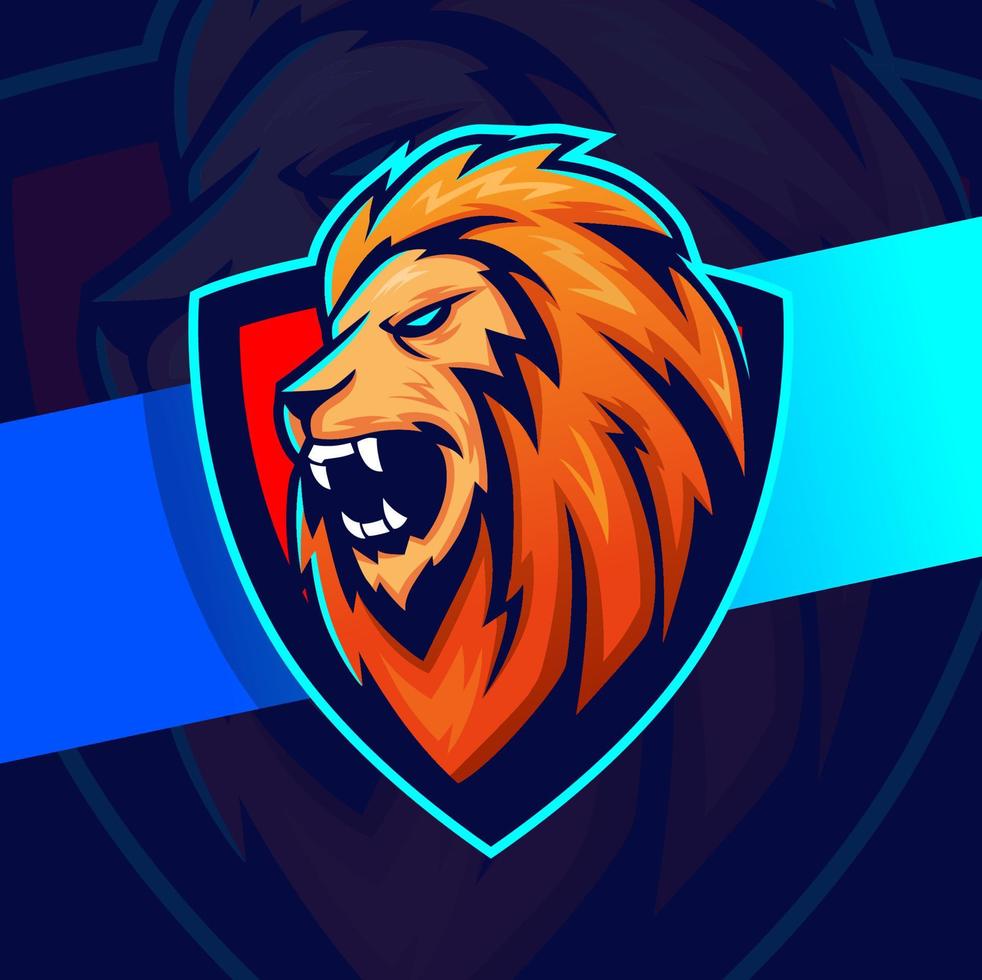 león rey cabeza mascota personaje esport logo para deporte y juego vector