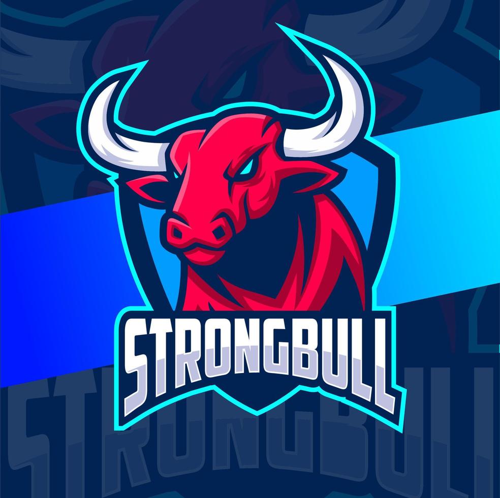 bull head mascot esport logo character with shield for sport and gaming logo concept vector