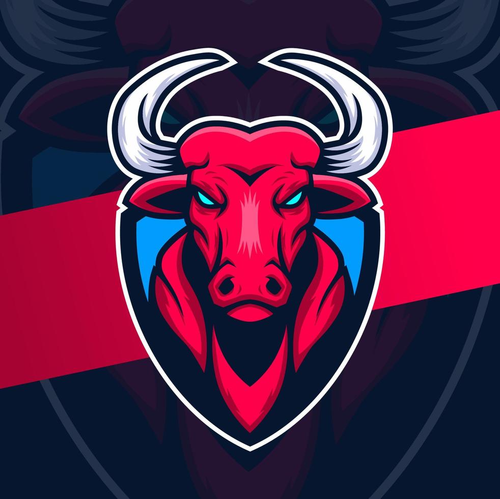 bull head mascot esport logo character with shield for sport and gaming logo concept vector
