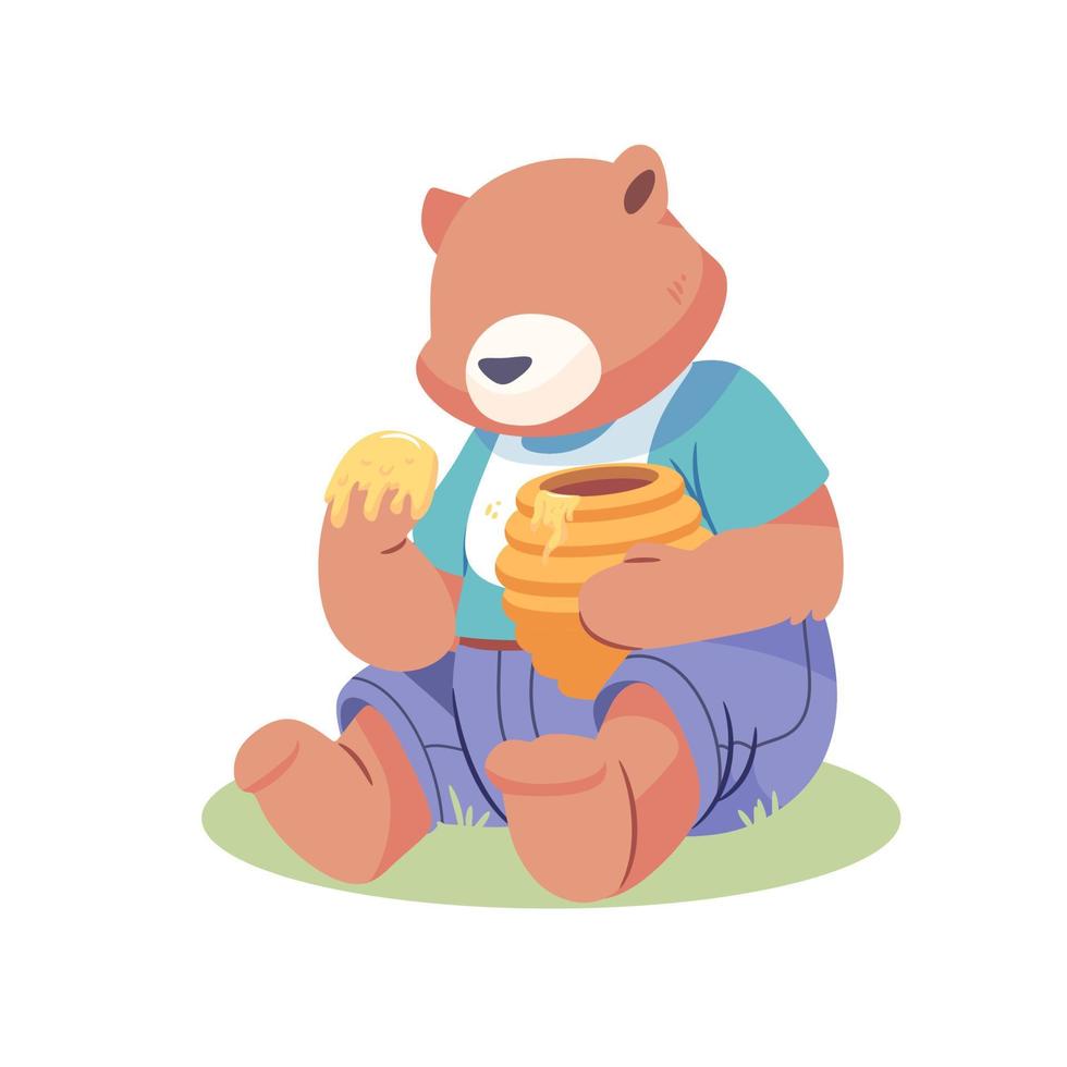 ilustración de oso comiendo miel vector