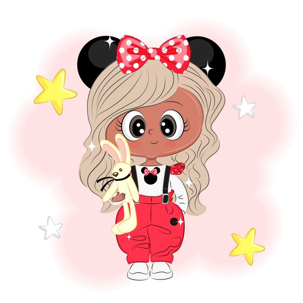 Cute little girl dressed as a mouse Christmas vector illustration