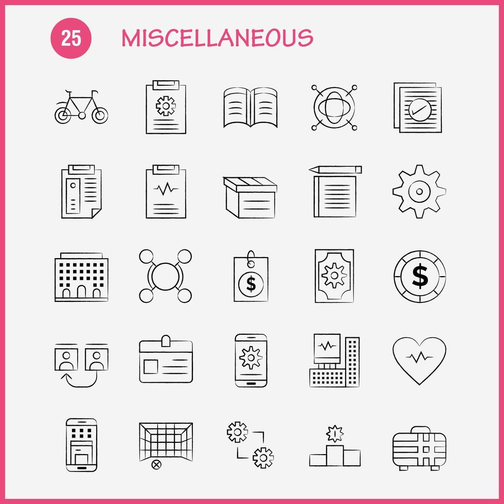 Miscellaneous Hand Drawn Icons Set For Infographics Mobile UXUI Kit And Print Design Include Cog Gear Settings Setting Coin Dollar Money Bag Icon Set Vector