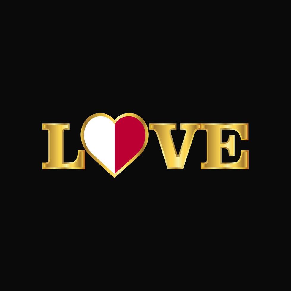 Golden Love typography Malta flag design vector