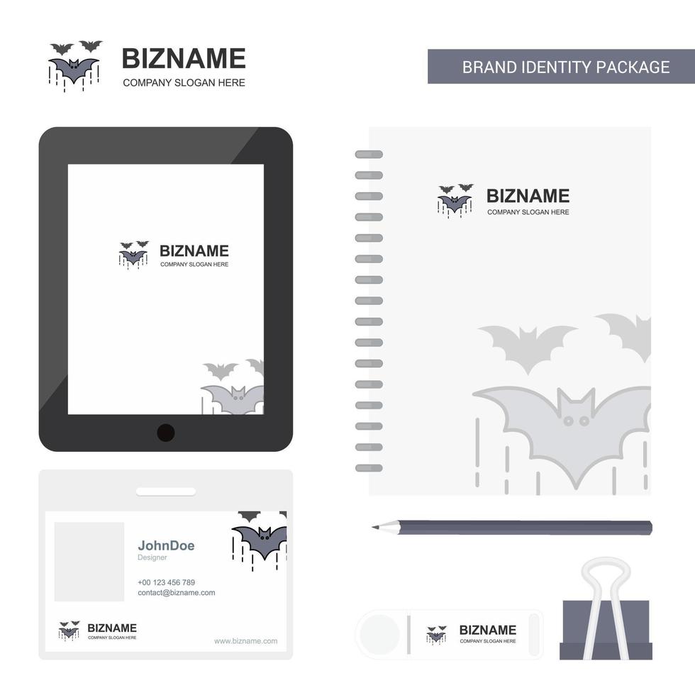 Bat Business Logo Tab App Diary PVC Employee Card and USB Brand Stationary Package Design Vector Template