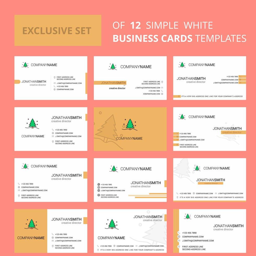 conjunto de 12 plantillas de tarjetas de negocios creativas de árboles de navidad logotipo creativo editable y fondo de tarjeta de visita vector