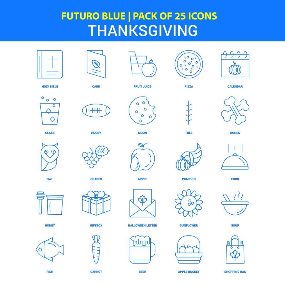 iconos de acción de gracias futuro paquete de iconos azul 25 vector