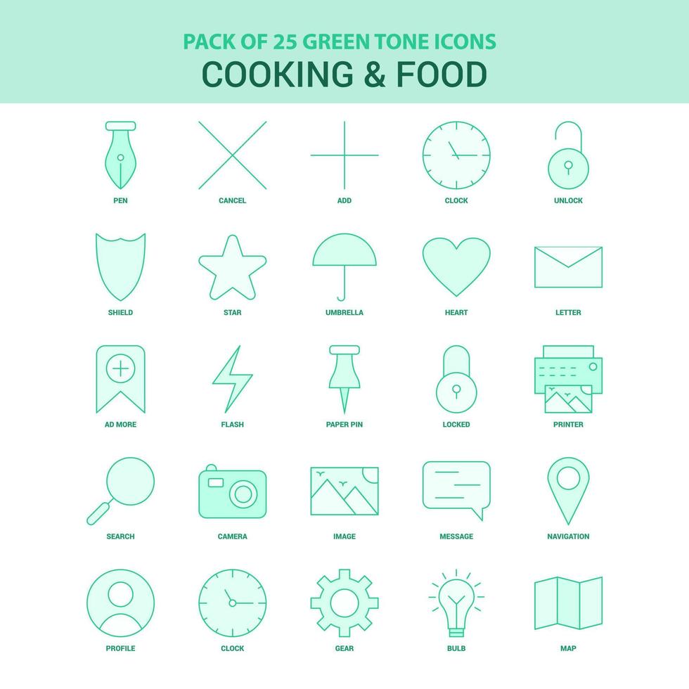25 Green Cooking and Food Icon set vector
