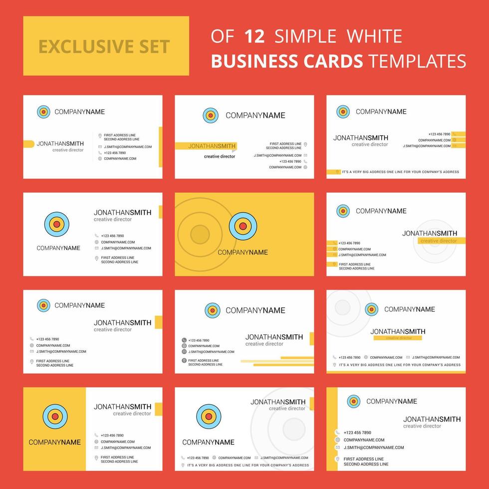 Set of 12 Target Creative Busienss Card Template Editable Creative logo and Visiting card background vector