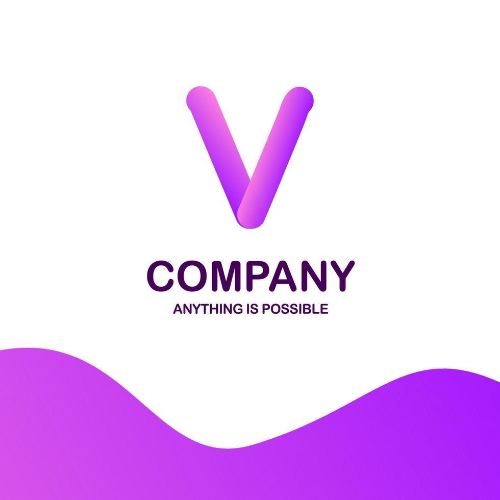 V company logo design with purple theme vector