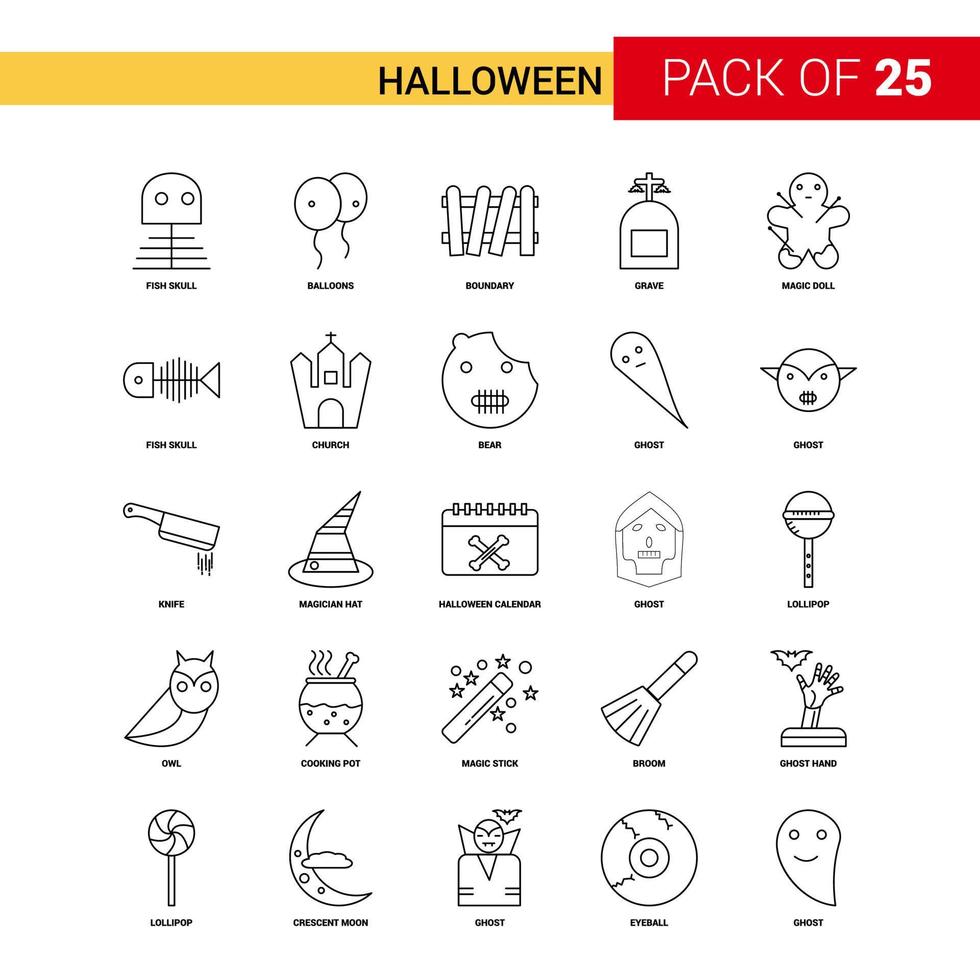 icono de línea negra de halloween 25 conjunto de iconos de esquema de negocios vector