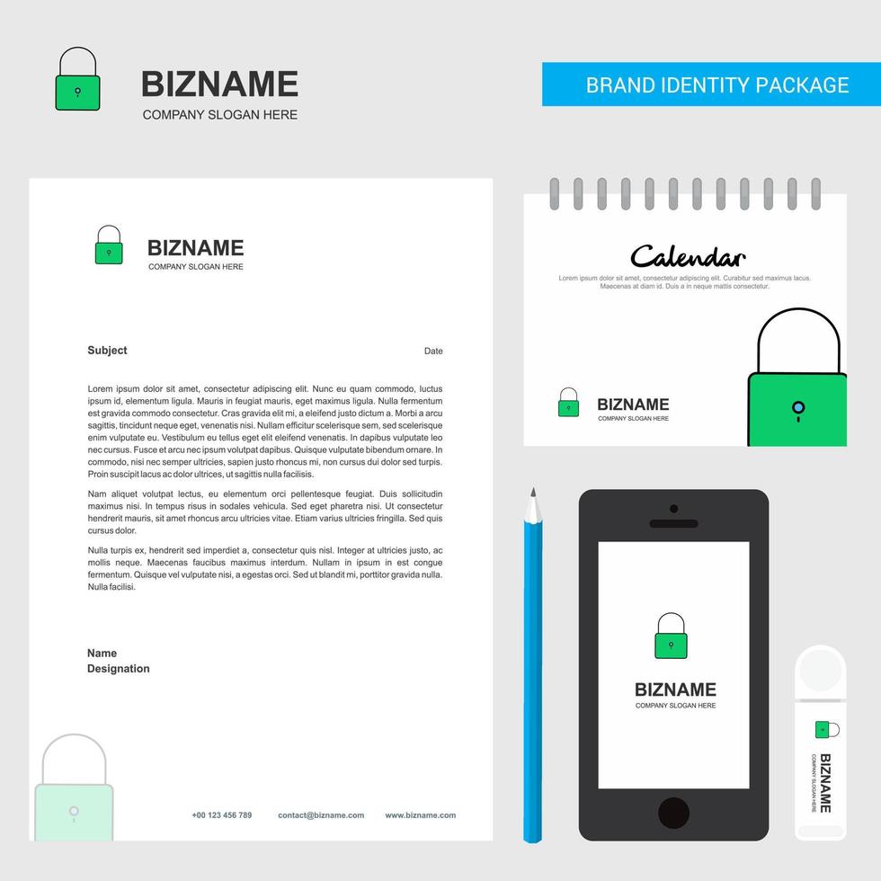 Locked Business Letterhead Calendar 2019 and Mobile app design vector template