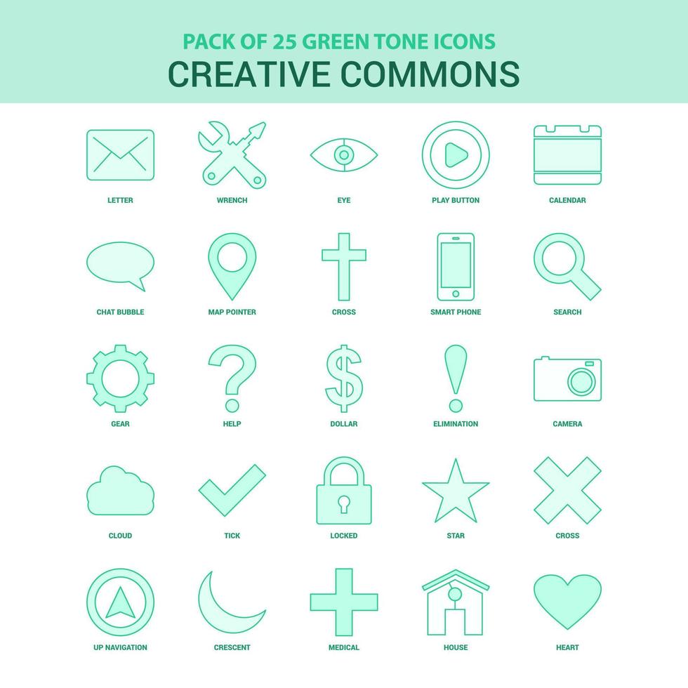 25 Green Creative Commons Icon set vector