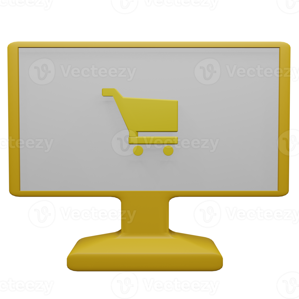 Computer and Shopping Cart 3d icons, perfect to use as additional elements in your templates, banners and poster designs png