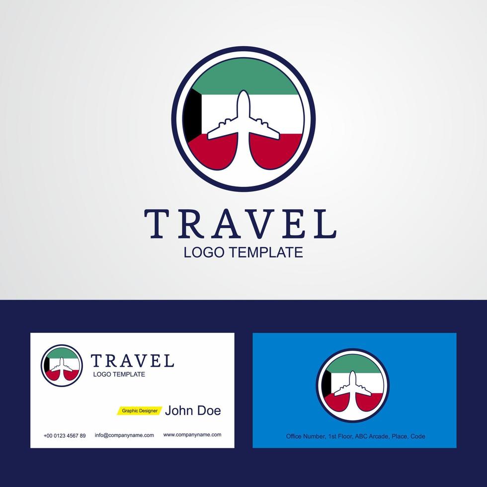 Travel Kuwait Creative Circle flag Logo and Business card design vector