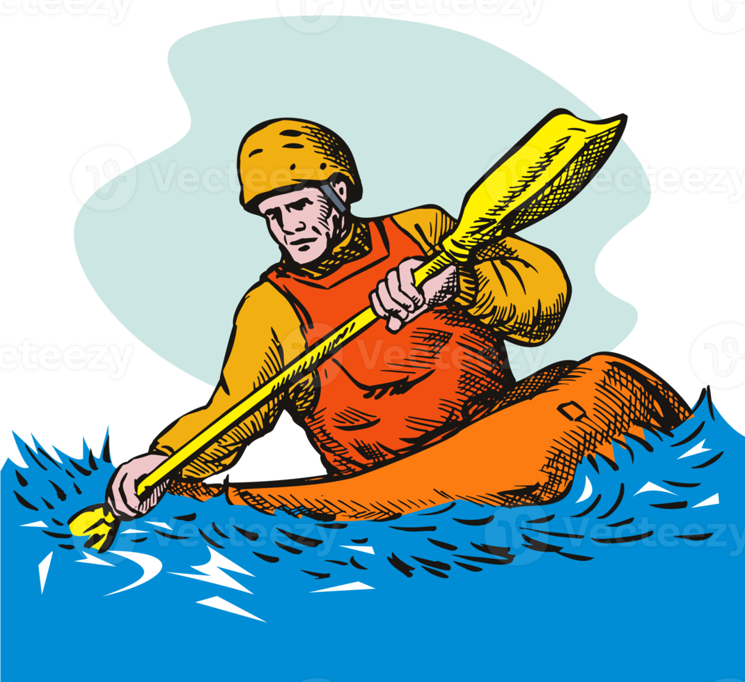 Kajak Paddler Retro isoliert png